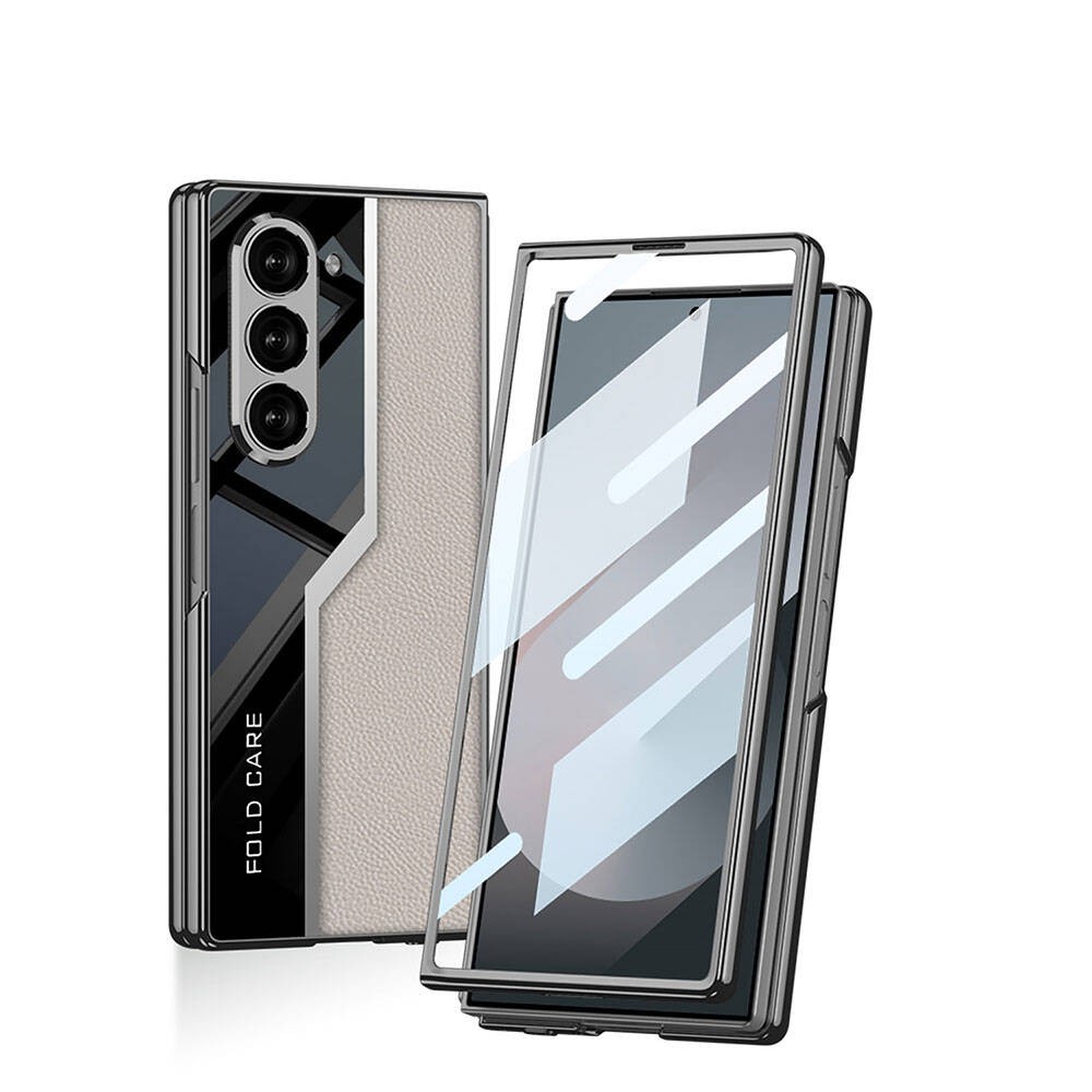 Galaxy Z Fold 6 Case Ultra Thin Camera Protected PC + Leather Back Surface Zore K谋pta Poligan Cover