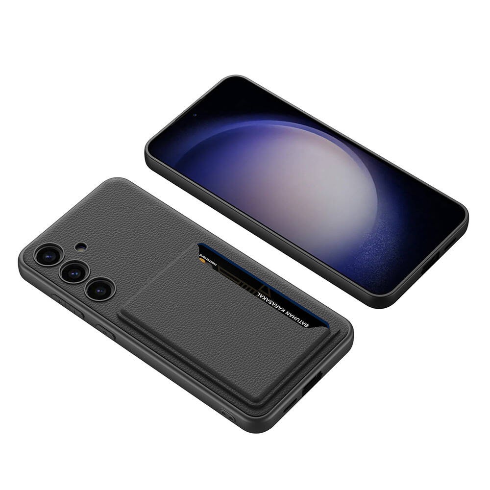 Galaxy S24 Suni Deri Arka Yüzey Zore Kartlıklı Kıpta Silikon