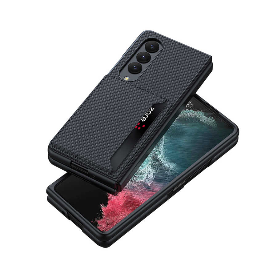 Galaxy Z Fold 4 Karbonfiber Arka Yüzey Zore Kartlıklı Kıpta Silikon