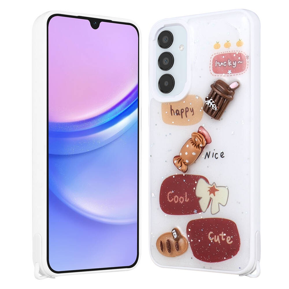 Galaxy A14 Parlayan Simli Kabartma Figürlü Zore Cevze Kılıf
