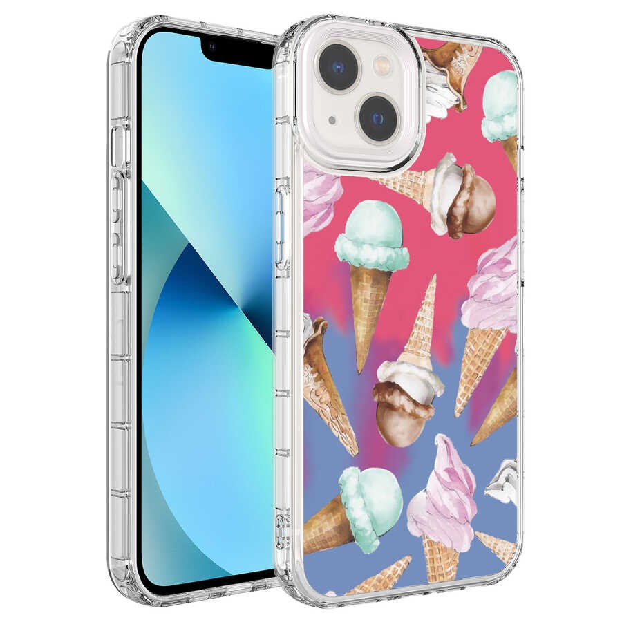 iPhone 14 Compatible Camera Protected Colorful Patterned Hard Silicone Rona Patterned Case