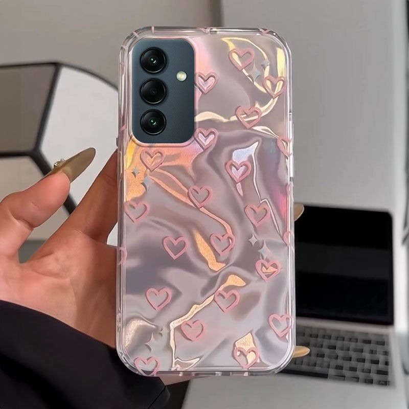 Samsung Galaxy A34 Uyumlu Zebana Pembe Kalp Desenli Silikon Kılıf