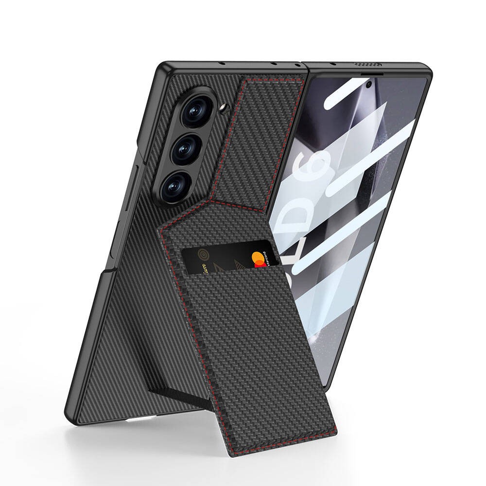 Galaxy Z Fold 6 Case Carbon Fiber Card Holder Zore Kipta Vertical Opening Card Holder Cover