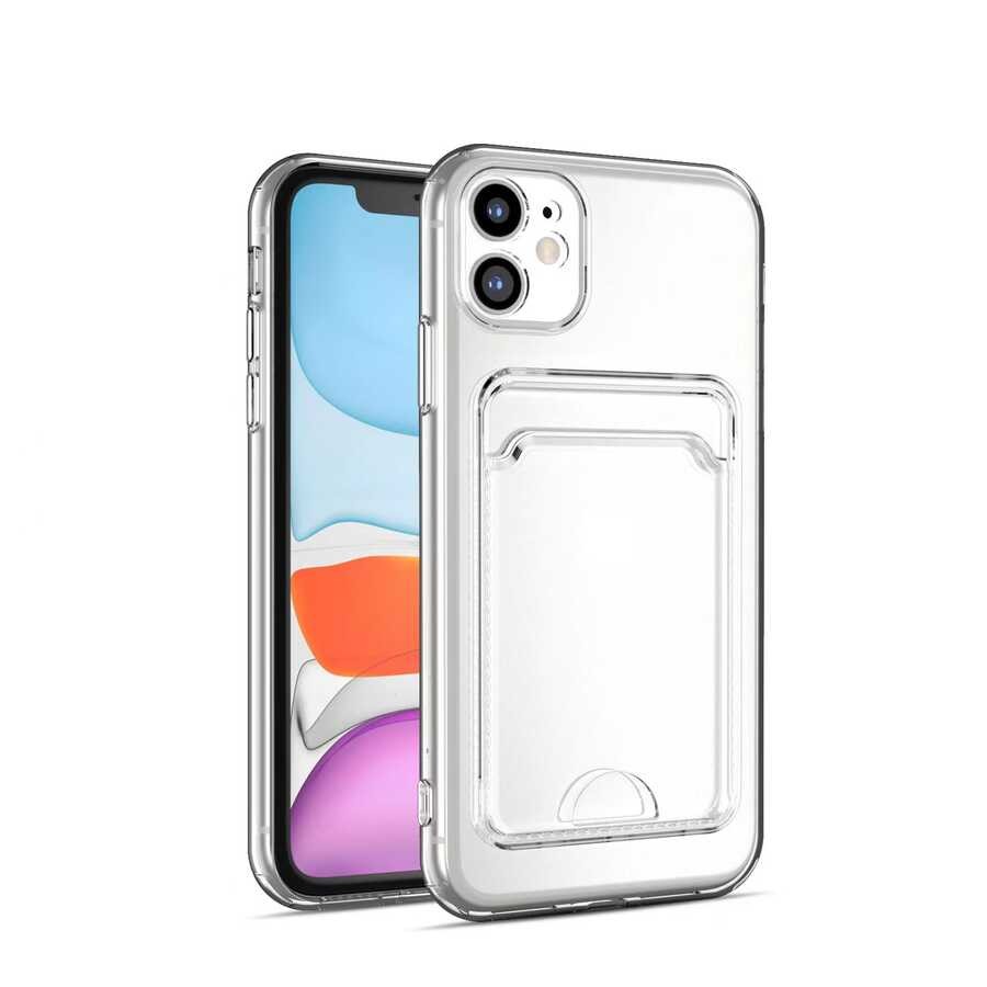 Transparent Zore Setra Clear Silicone Case with Card Holder Compatible with iPhone 11 - Transparent