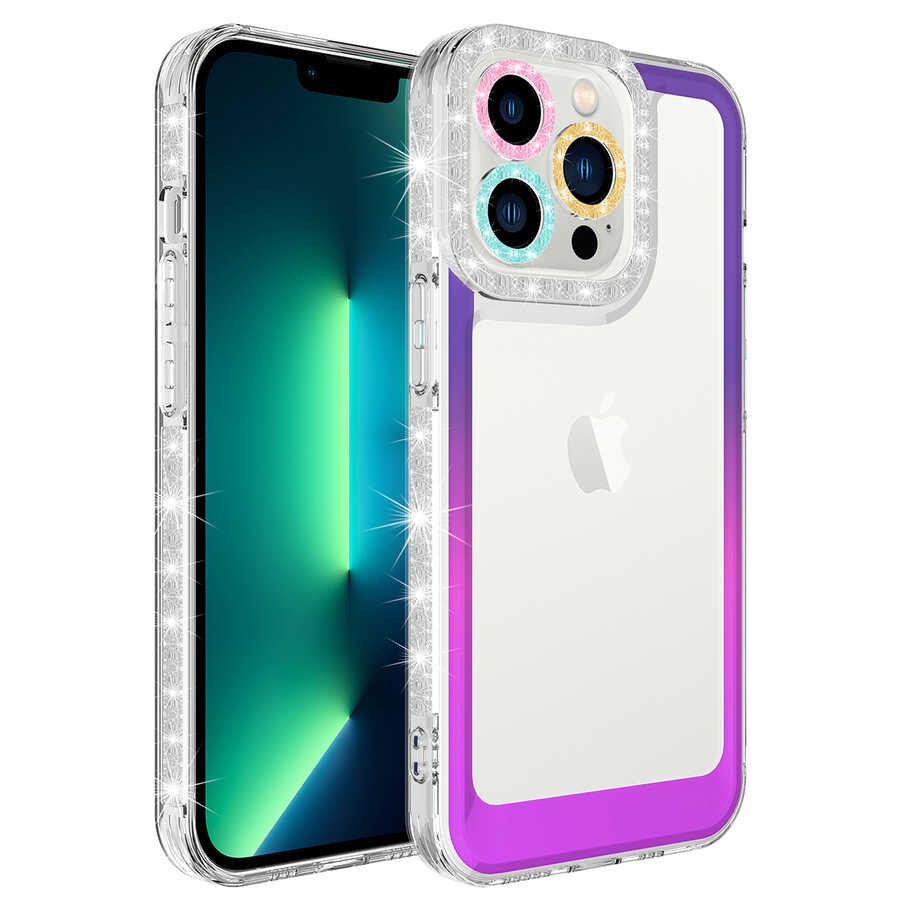 iPhone 12 Pro Kılıf Simli ve Renk Geçiş Tasarımlı Lens Korumalı Zore Park Kılıf