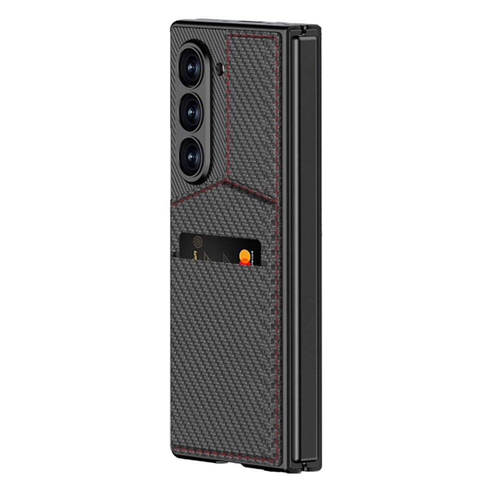 Galaxy Z Fold 6 Case Carbon Fiber Card Holder Zore Kipta Vertical Opening Card Holder Cover