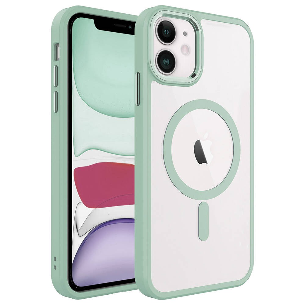 iPhone 11 Kılıf Wireless Şarj Özellikli Zore Krom Magsafe Silikon Kılıf