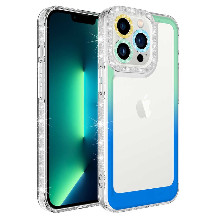 iPhone 12 Pro Kılıf Simli ve Renk Geçiş Tasarımlı Lens Korumalı Zore Park Kılıf