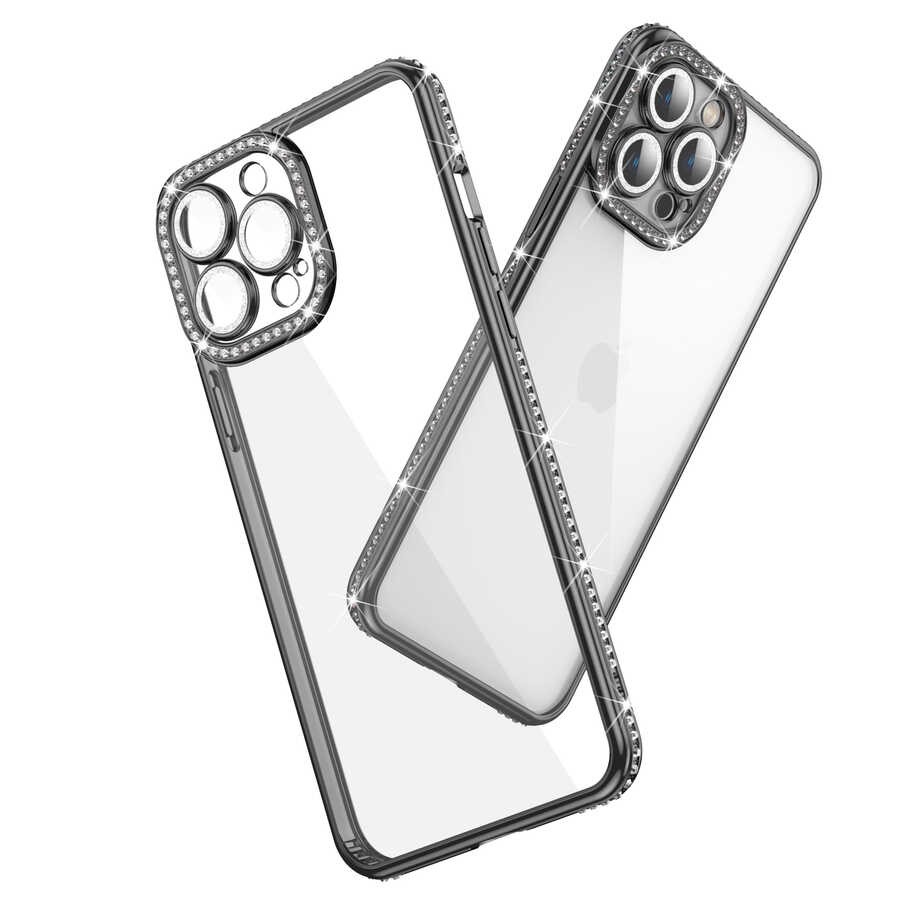 iPhone 12 Pro Kamera Korumalı Taşlı Zore Mina