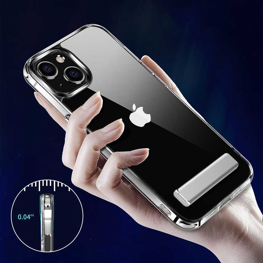 iPhone 14 Standlı Şeffaf Silikon Zore L-Stand