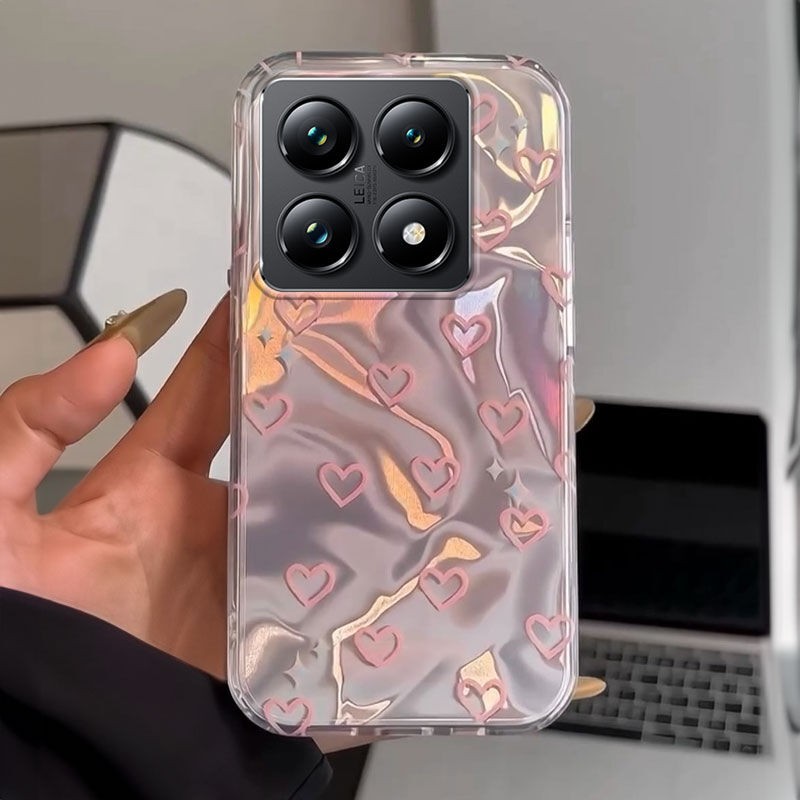 Xioami Mi 14T Uyumlu Zebana Pembe Kalp Desenli Silikon Kılıf