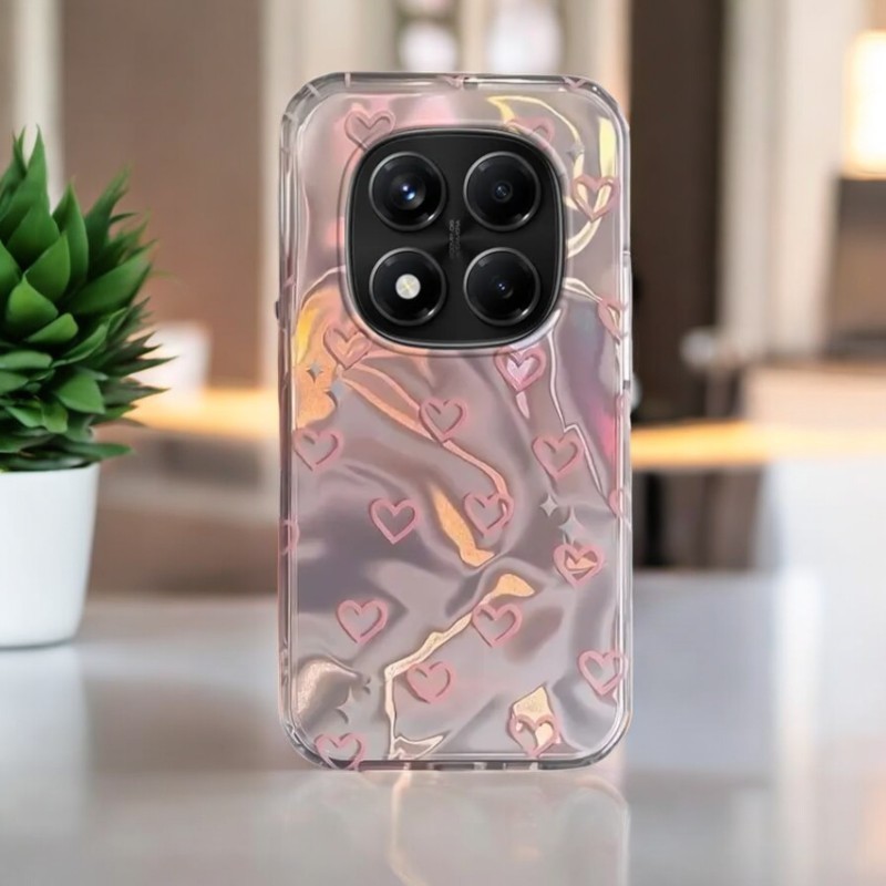 Xiaomi Poco X7 Uyumlu Zebana Pembe Kalp Desenli Silikon Kılıf