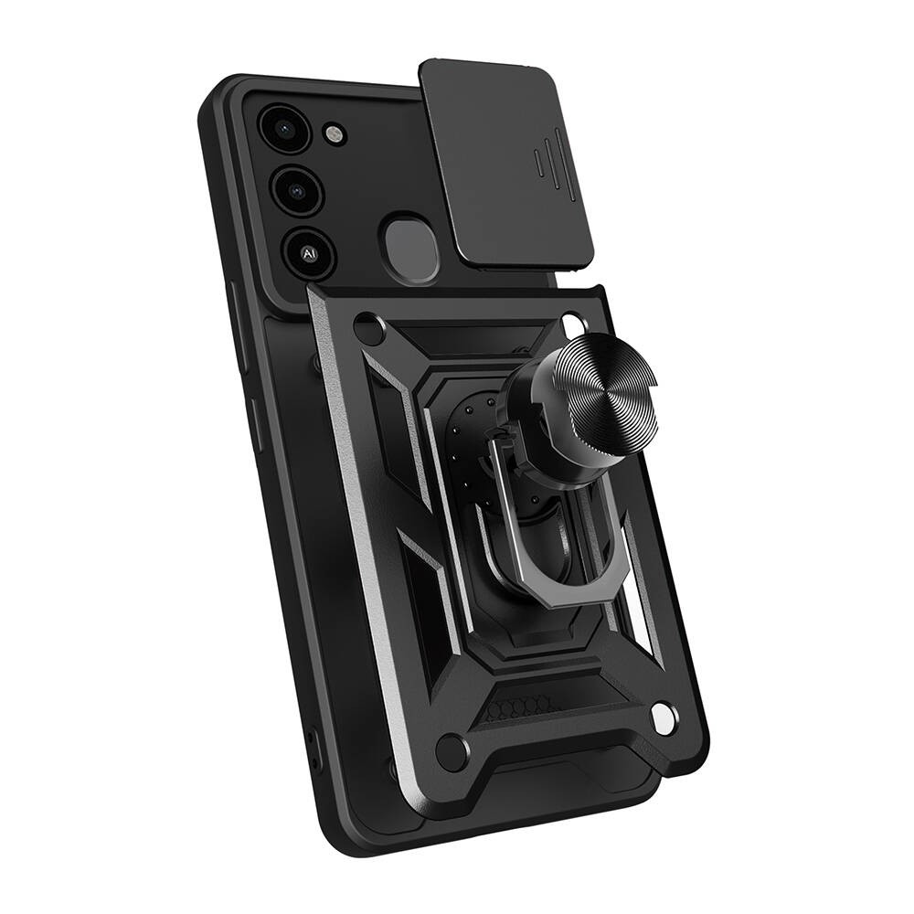 Tecno Spark 8C Kılıf Magnetik Standlı Kamera Korumalı Zore Sürgülü Vega Kılıf