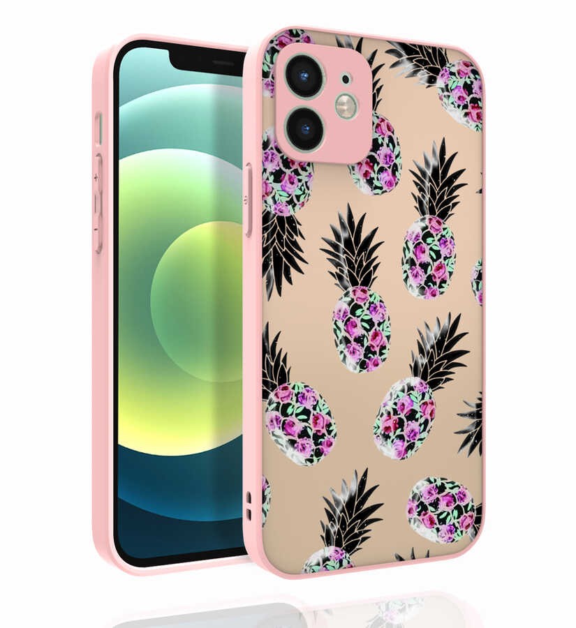 iPhone 12 Desenli Kamera Korumalı Parlak Zore Nora Kapak