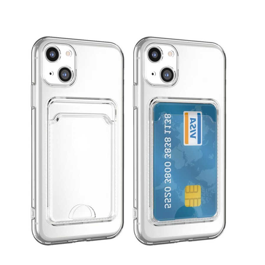 Transparent Zore Setra Clear Silicone Case with Card Holder Compatible with iPhone 14 Plus - Transparent