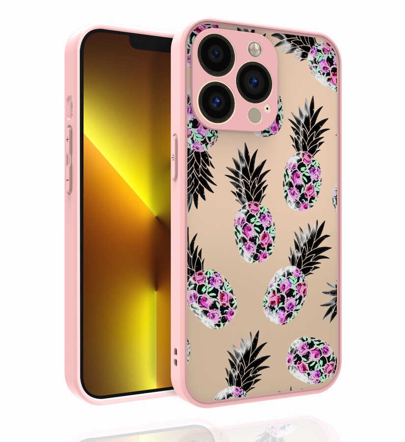 iPhone 13 Pro Compatible Patterned Camera Protected Glossy Rona Viola Case