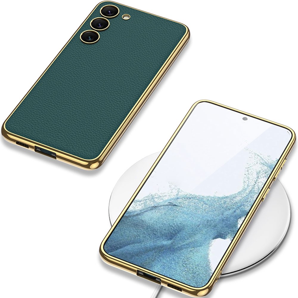 Galaxy S23 Plus Deri Görünümlü Kenarları Elektroplating Kaplama Zore Fizyon