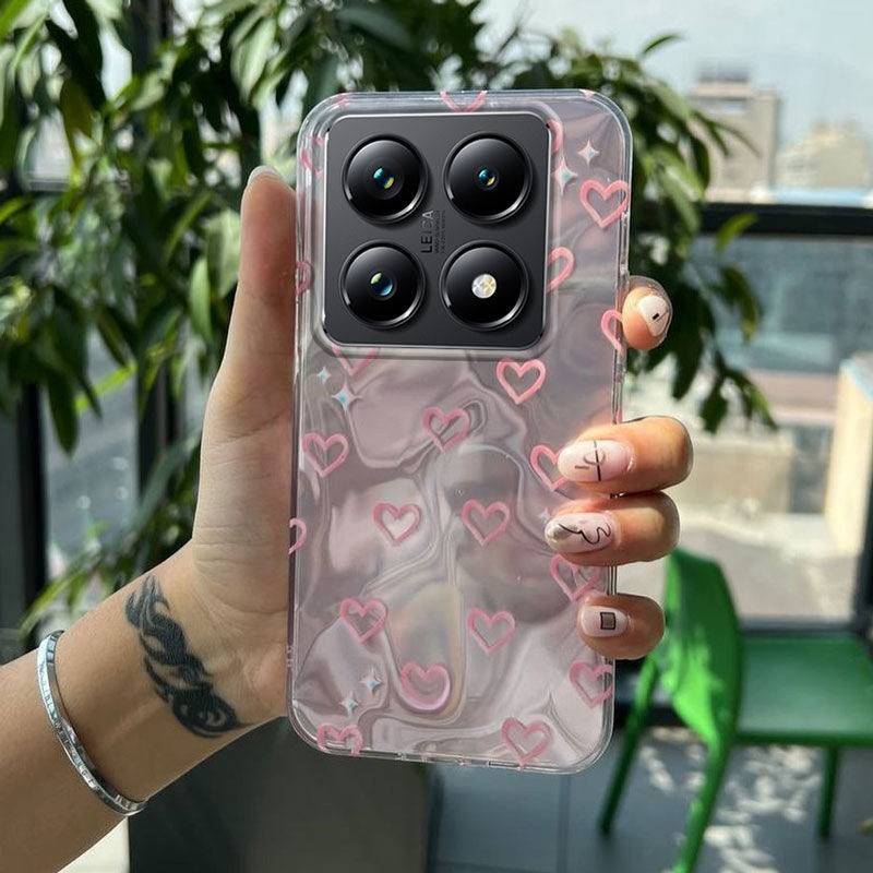 Xioami Mi 14T Pro Uyumlu Zebana Pembe Kalp Desenli Silikon Kılıf