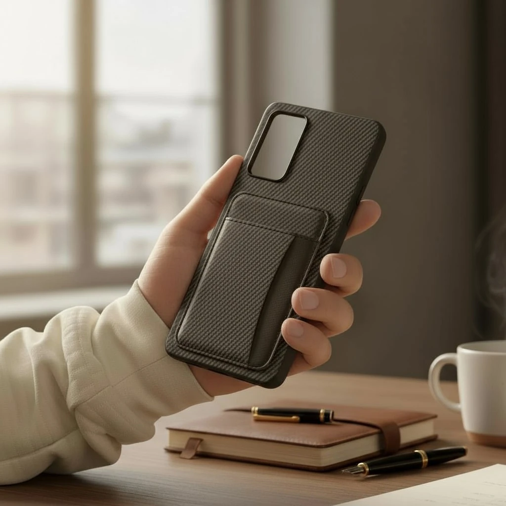 Xiaomi Redmi Note 11 Pro Uyumlu Rona MagCarbon Fiber Doku Manyetik Kılıf + Kartlık Cüzdan