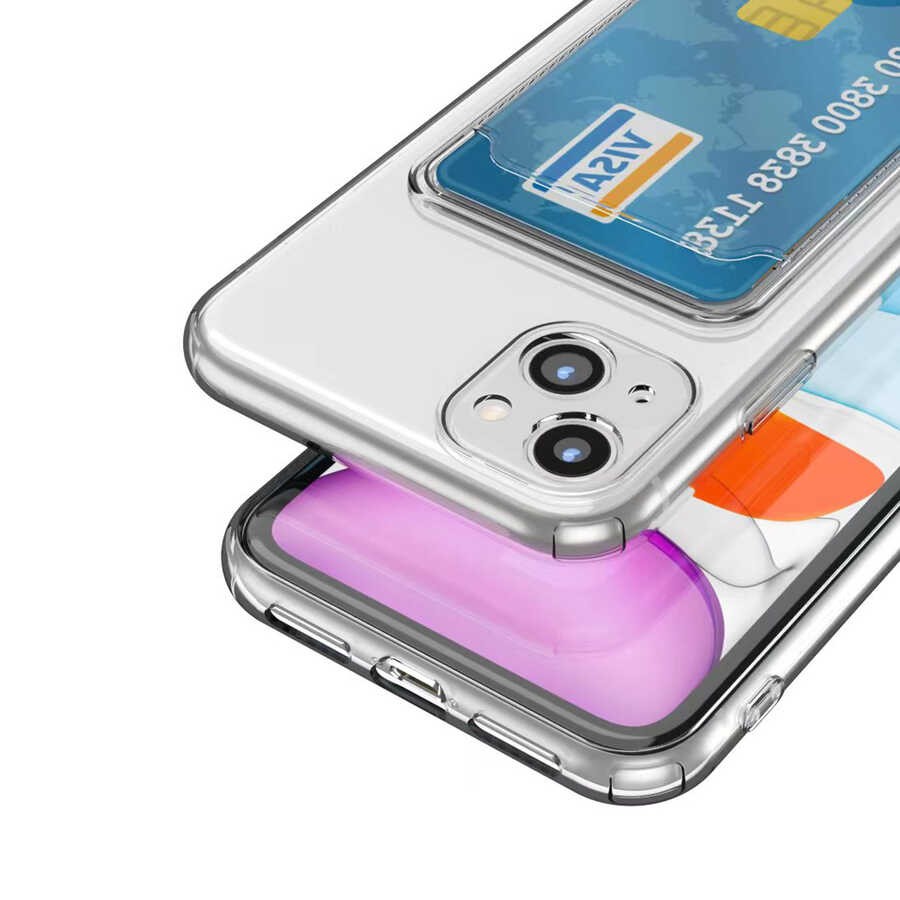 Transparent Zore Setra Clear Silicone Case with Card Holder Compatible with iPhone 14 - Transparent