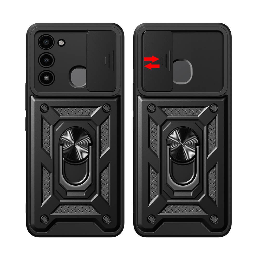 Tecno Spark 8C Kılıf Magnetik Standlı Kamera Korumalı Zore Sürgülü Vega Kılıf