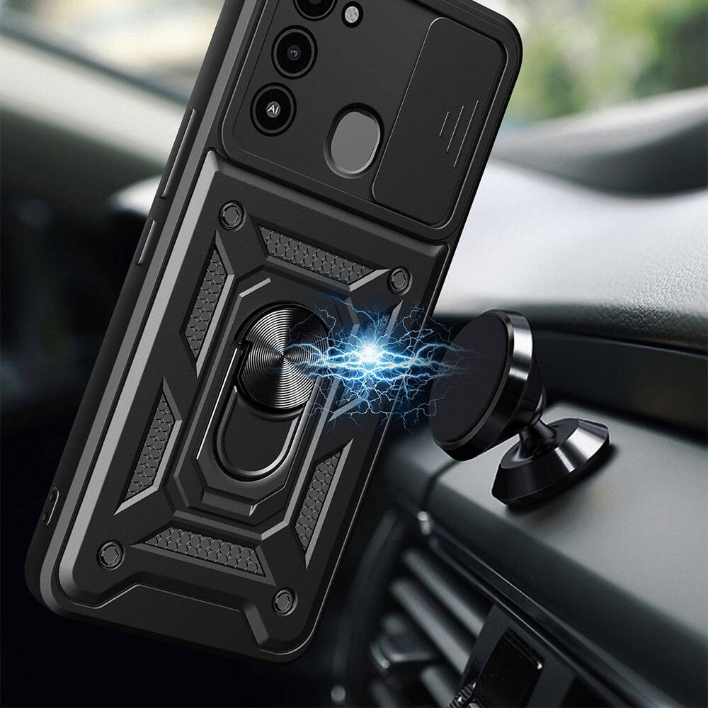 Tecno Spark 8C Kılıf Magnetik Standlı Kamera Korumalı Zore Sürgülü Vega Kılıf