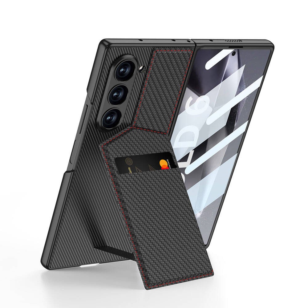 Galaxy Z Fold 6 Karbon Fiber Kartlıklı Zore Kıpta Dik Açılan Kartlıklı