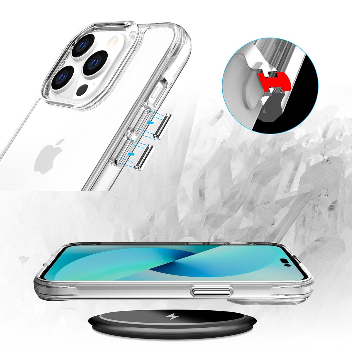 Zore Transparent Ultra Thin Airbag Designed Okka Case Compatible with iPhone 14 Pro