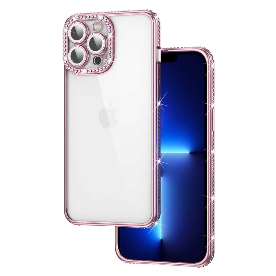iPhone 12 Pro Kamera Korumalı Taşlı Zore Mina