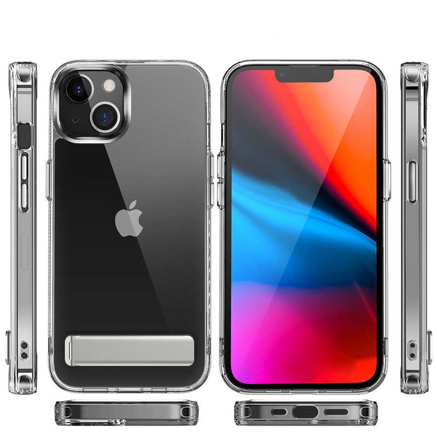 iPhone 14 Standlı Şeffaf Silikon Zore L-Stand