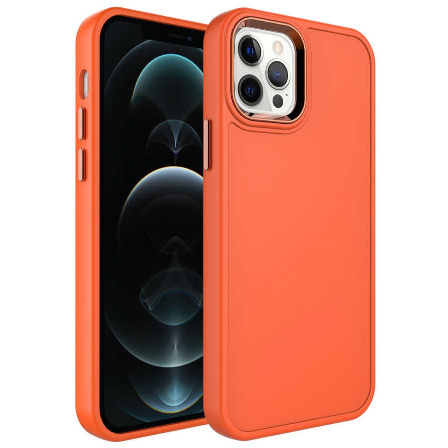iPhone 12 Pro Max Metal Çerçeve ve Buton Tasarımlı Sert Zore Botox