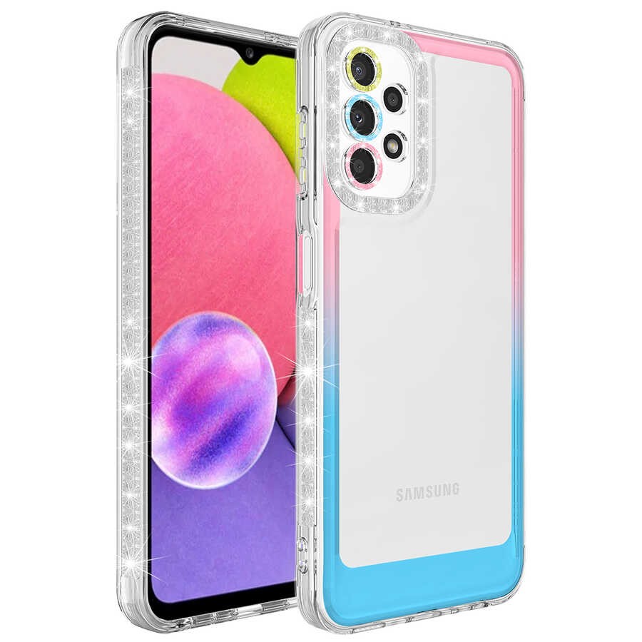 Galaxy A73 Kılıf Simli ve Renk Geçiş Tasarımlı Lens Korumalı Zore Park Kılıf