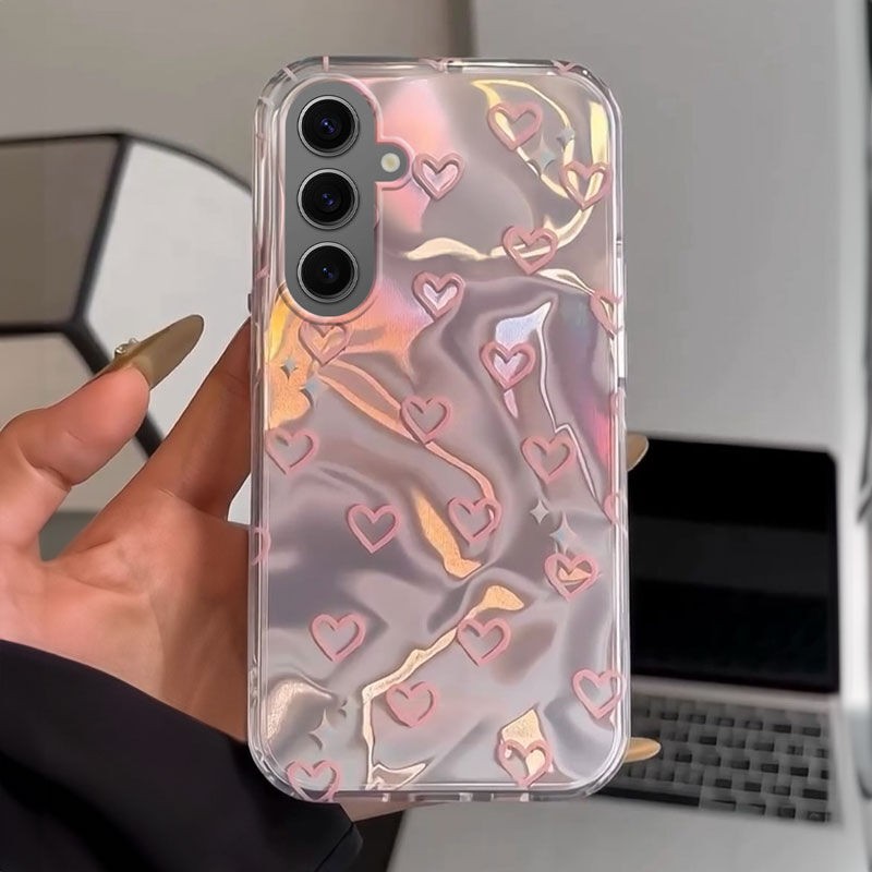 Samsung Galaxy S24 Uyumlu Zebana Pembe Kalp Desenli Silikon Kılıf