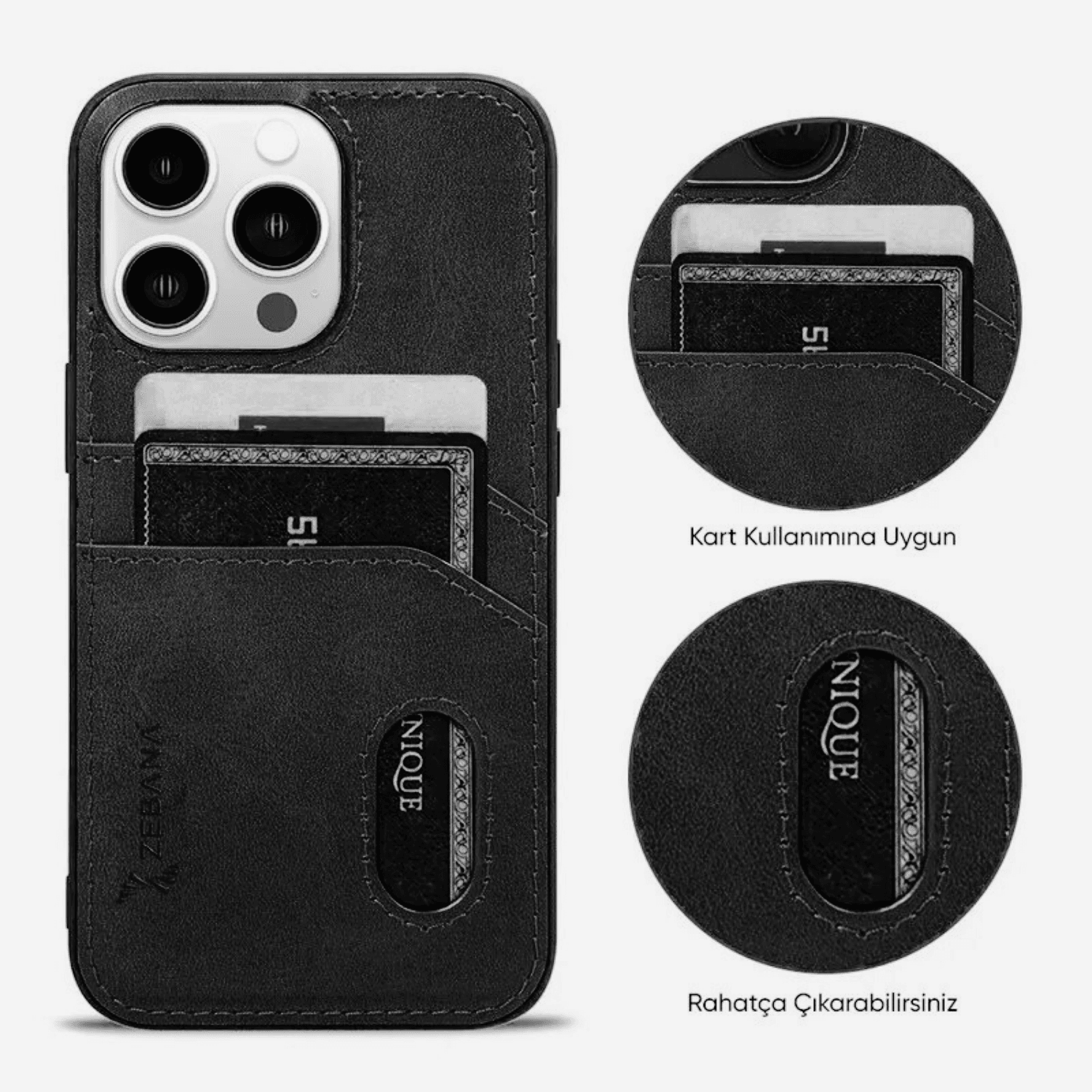 Apple iphone 15 Pro Uyumlu Zebana Kartlıklı Pu Deri Kılıf