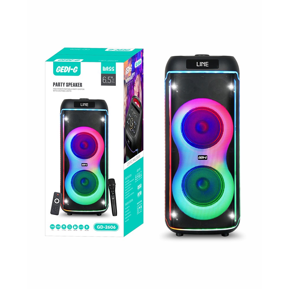 Rona GD-2606 Dijital LED Göstergeli FM Radyolu Mikrofonlu RGB TWS Çift 6.5 inç Stereo Bass Kablosuz