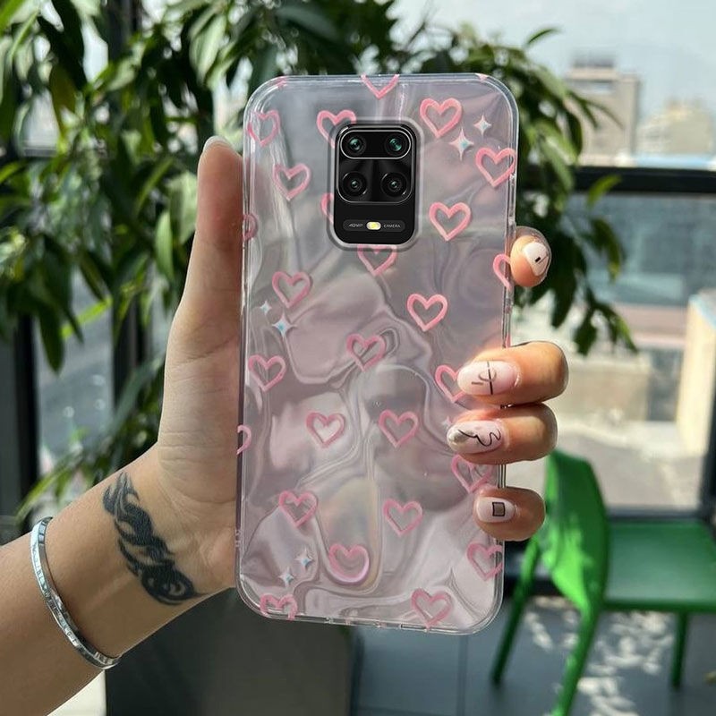 Xioami Redmi Note 9 Pro Uyumlu Zebana Pembe Kalp Desenli Silikon Kılıf