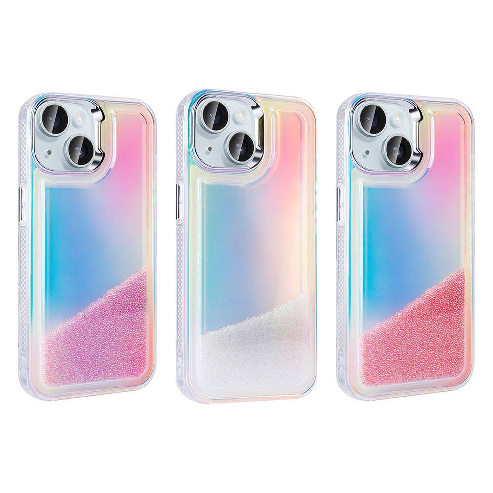 iPhone 14 Case with Airbag Colorful Back Surface Bead Design Rona Sand Cover