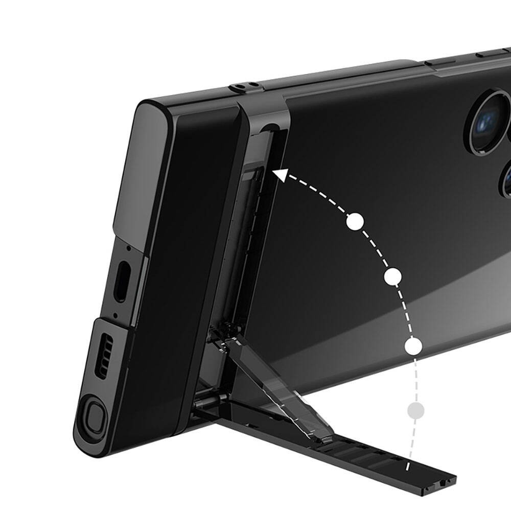 Galaxy S24 Ultra Zore Kamera Korumalı Şeffaf Dikey Standlı Ays Kılıf