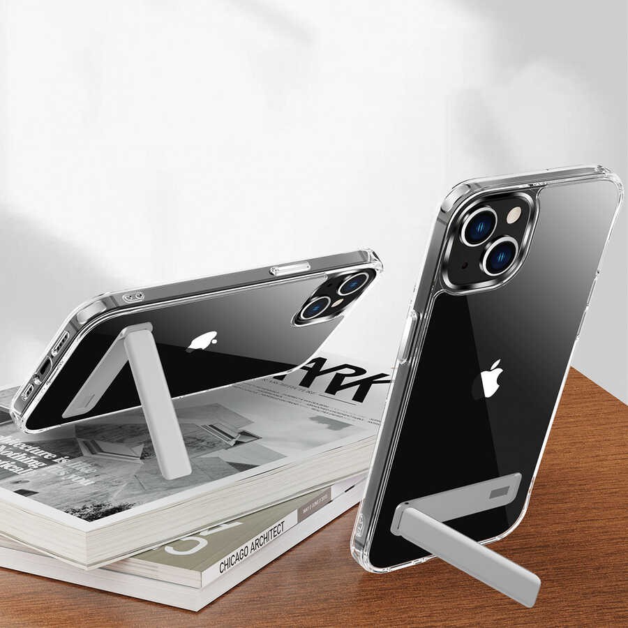iPhone 14 Standlı Şeffaf Silikon Zore L-Stand