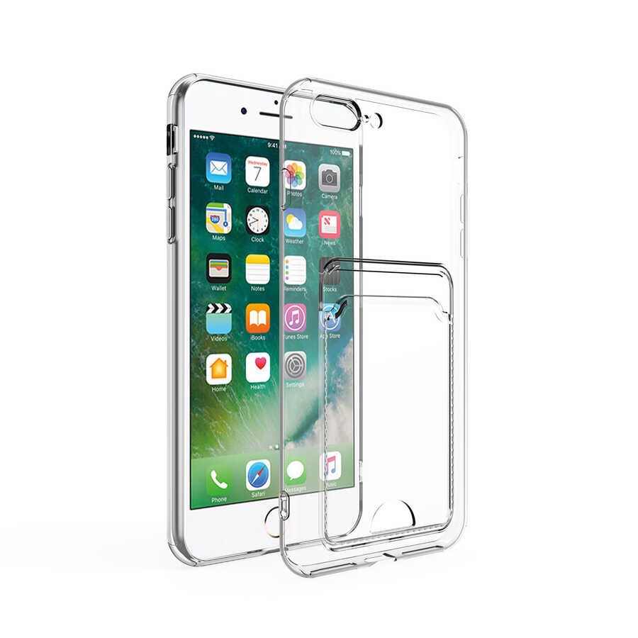 Transparent Zore Setra Clear Silicone Case with Card Holder Compatible with iPhone SE 2022 - Transparent