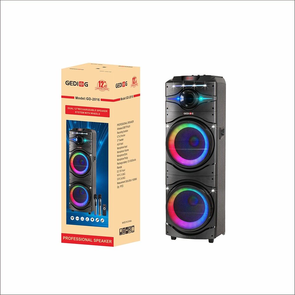 Rona GD-2016 Dijital LED Göstergeli FM Radyolu Mikrofonlu RGB TWS Çift 12 inç Stereo Bass Kablosuz K