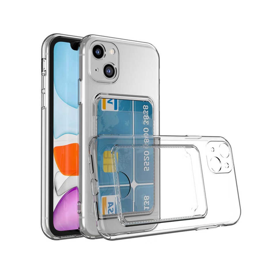 Transparent Zore Setra Clear Silicone Case with Card Holder Compatible with iPhone 14 Plus - Transparent