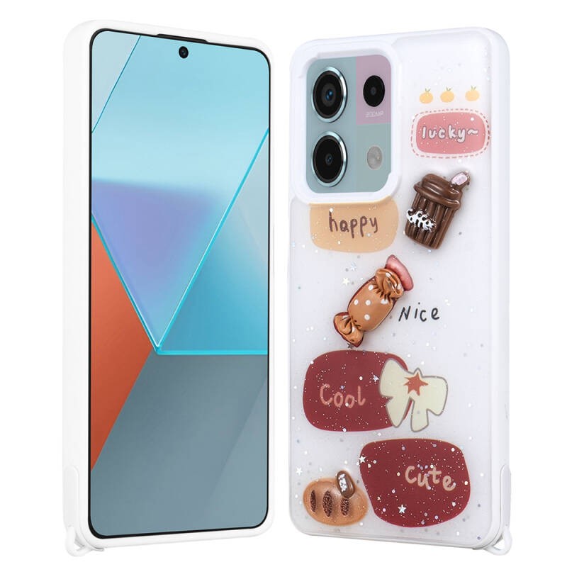Redmi Note 13 Pro 5G Kılıf Parlayan Sıvılı Simli Kabartma Figürlü Zore Cevze Kapak
