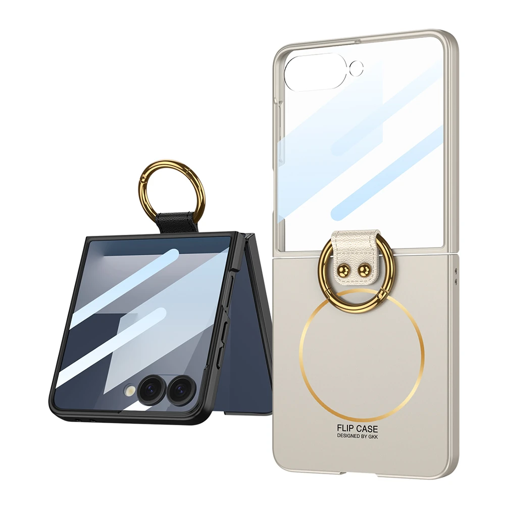 Galaxy Z Flip 7 Kılıf M-safe Şarj Özellikli Zore Kıpta Yüzüklü Flip Sert Kapak