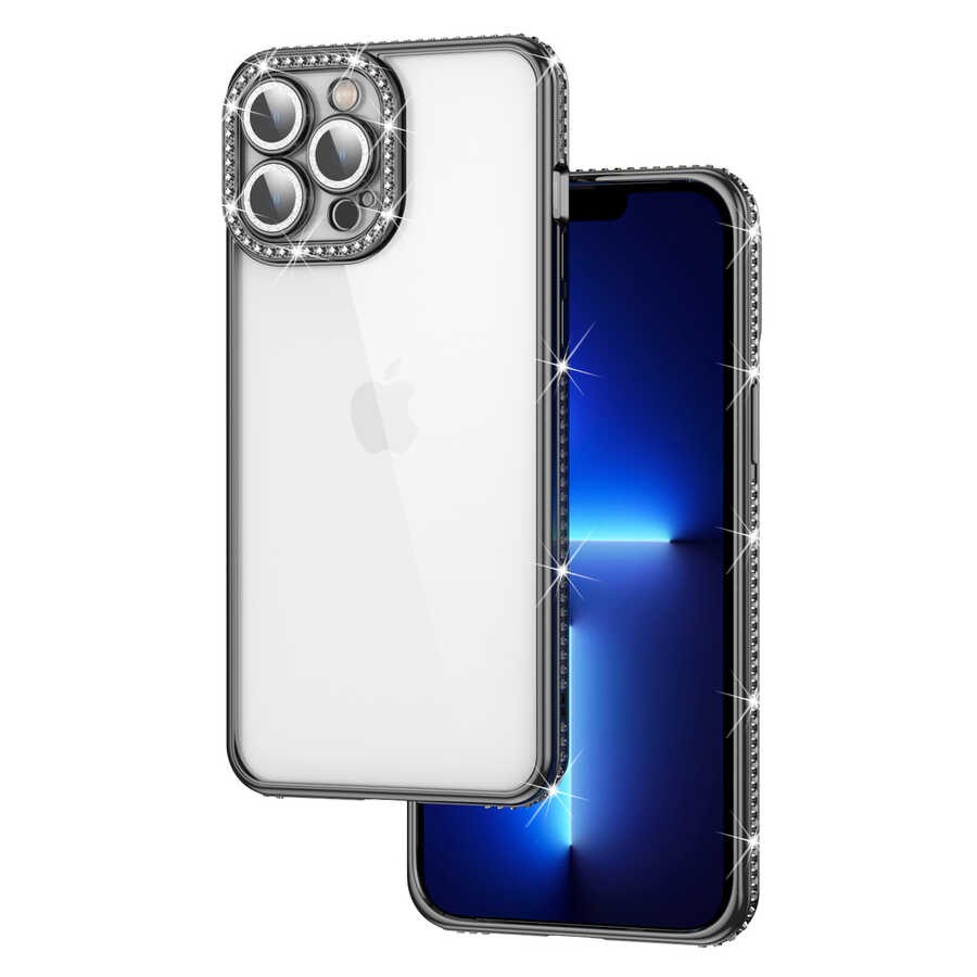 iPhone 12 Pro Kamera Korumalı Taşlı Zore Mina