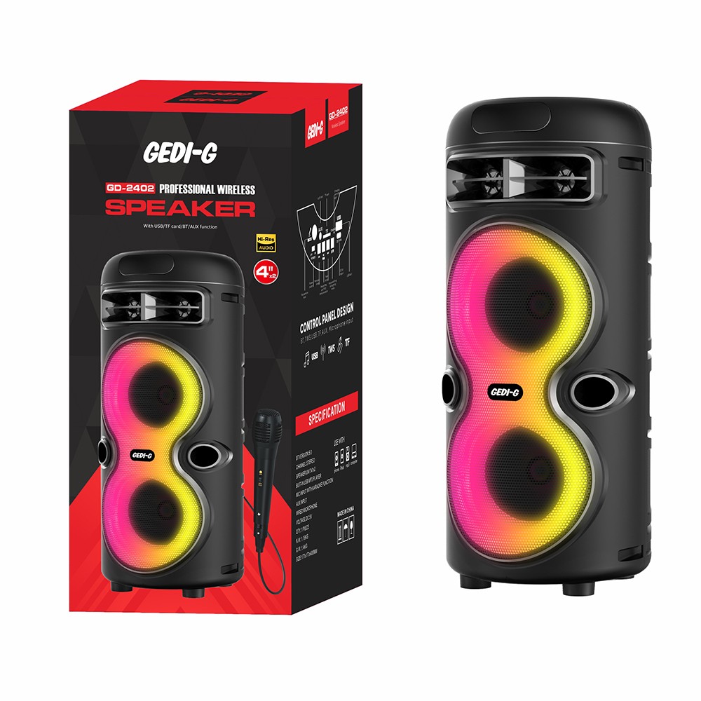 Rona GD-2402 Dijital LED Göstergeli FM Radyolu Mikrofonlu RGB TWS Çift 4 inç Stereo Bass Kablosuz Ka