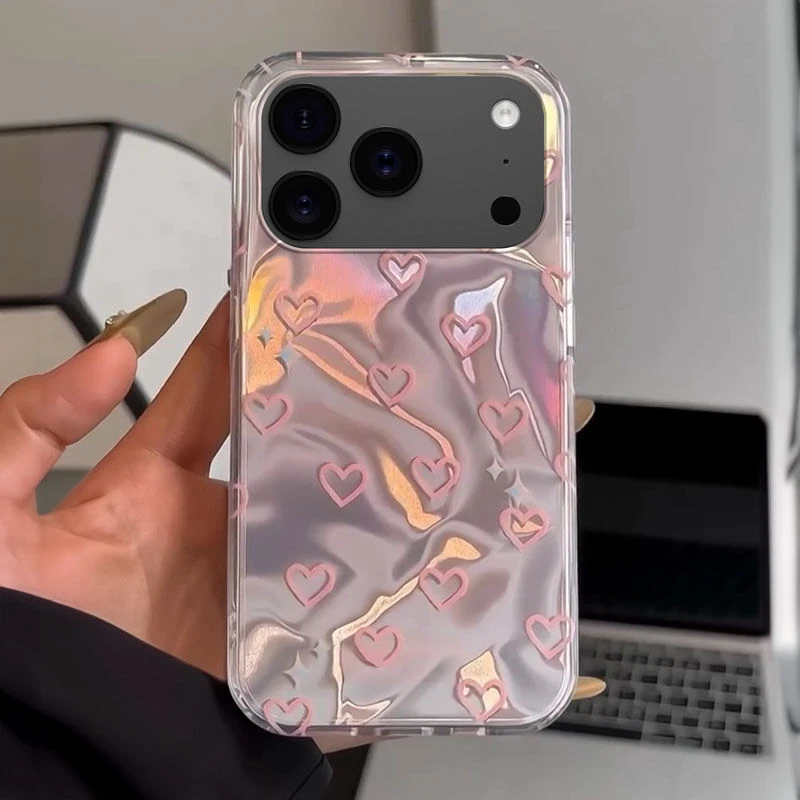 iPhone 17 Pro Max Uyumlu Zebana Pembe Kalp Desenli Silikon Kılıf