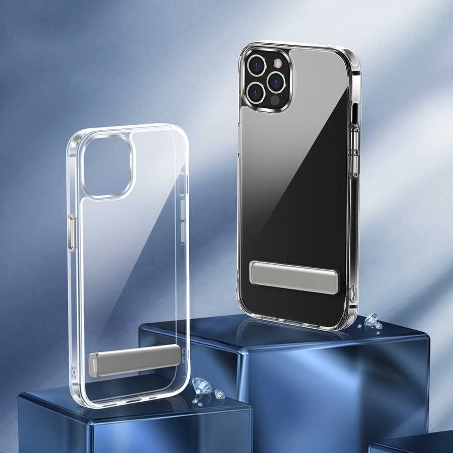 iPhone 12 Pro Max Standlı Şeffaf Silikon Zore L-Stand
