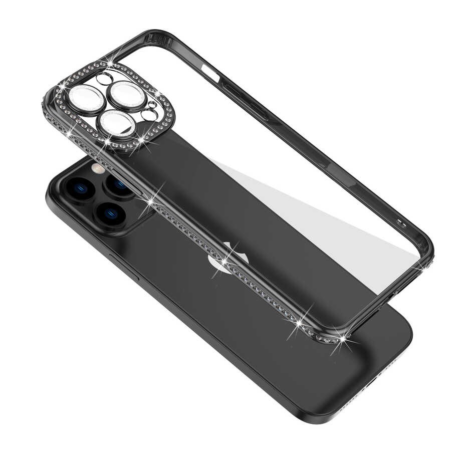 iPhone 12 Pro Kamera Korumalı Taşlı Zore Mina