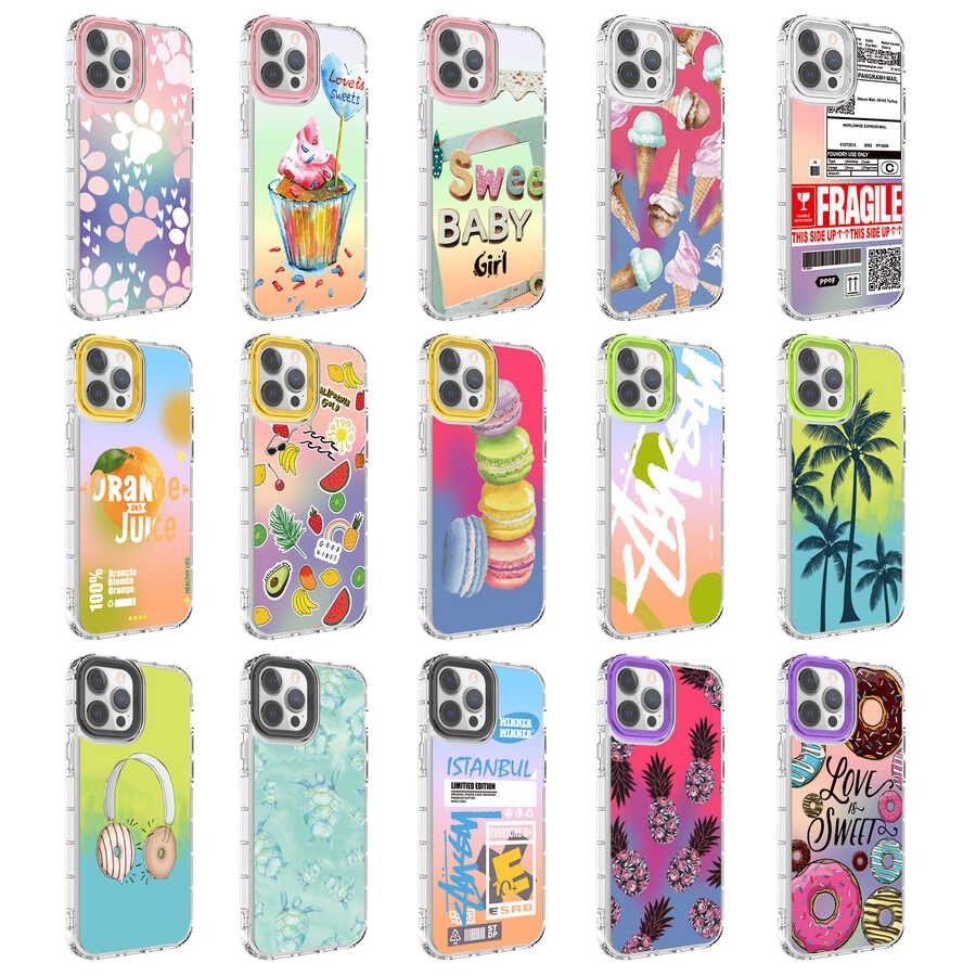 iPhone 12 Pro Max Compatible Camera Protected Colorful Patterned Hard Silicone Rona Patterned Case